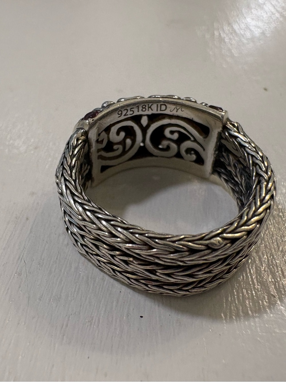 Robert Manse Silver Filigree Ring with Gold Accent featuring Garnets Size 7 - Picture 6 of 16